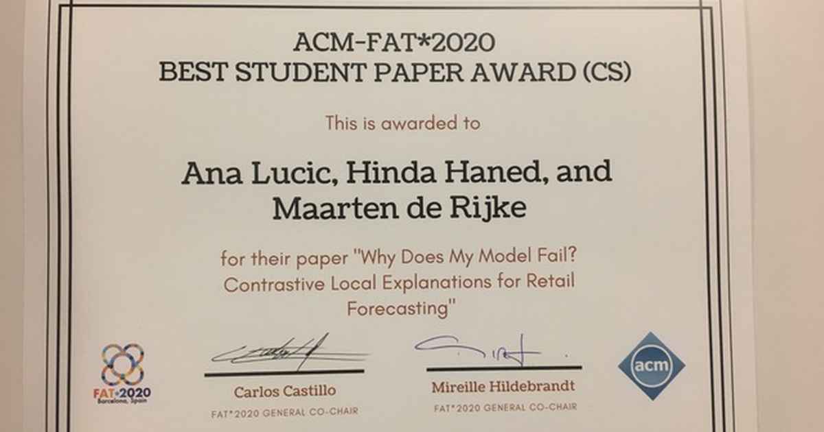 Ana Lucic wins best student paper - Informatics Institute - University ...